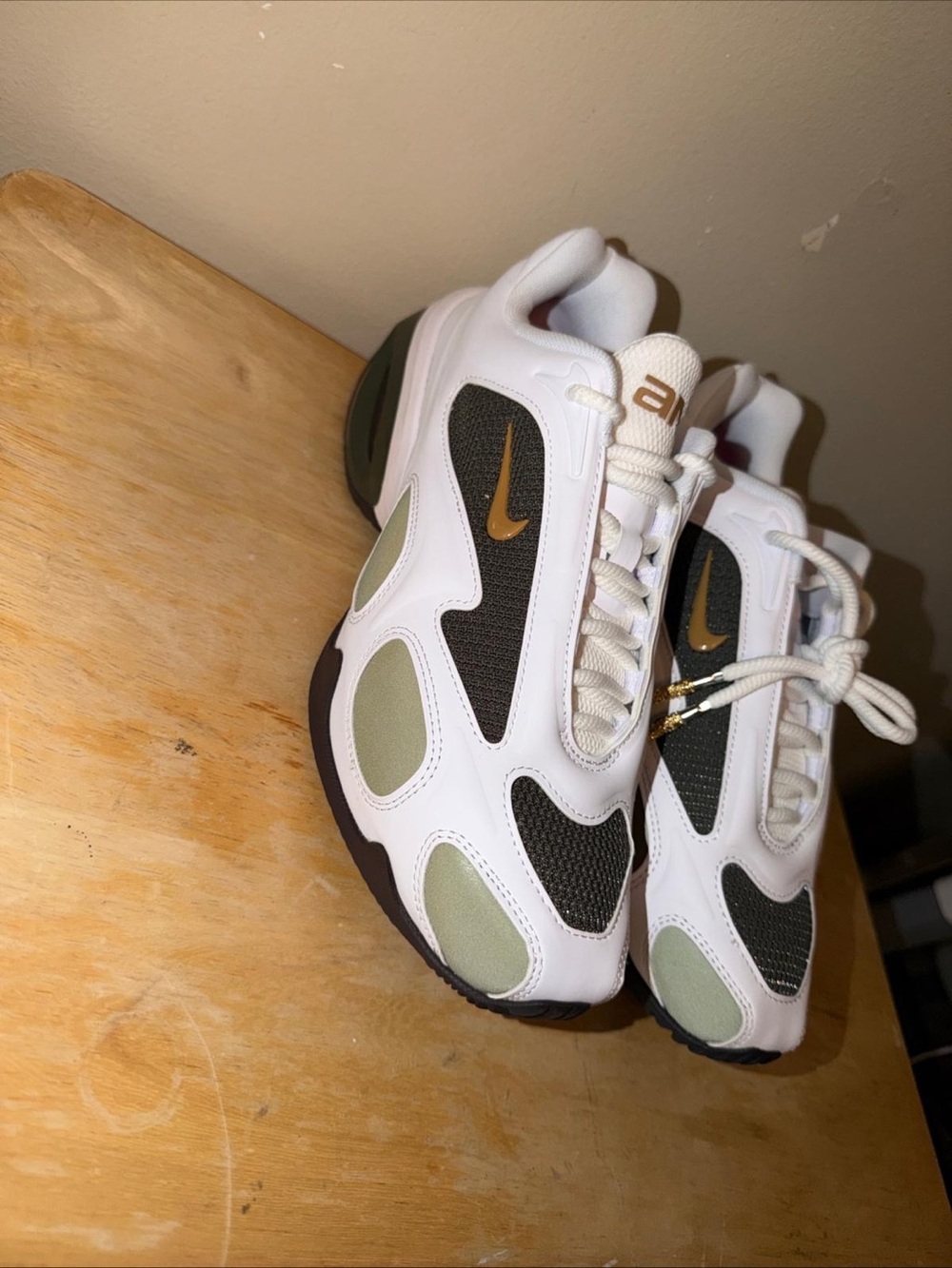 Nike White Olive Black Gold Low-Top Athletic Sneakers